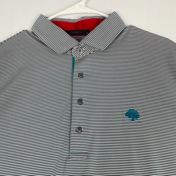 Greyson Mens Polo Golf Shirt Size XL Green Striped Wolf ‎ Logo Stretch Lightweig - Picture 12 of 16